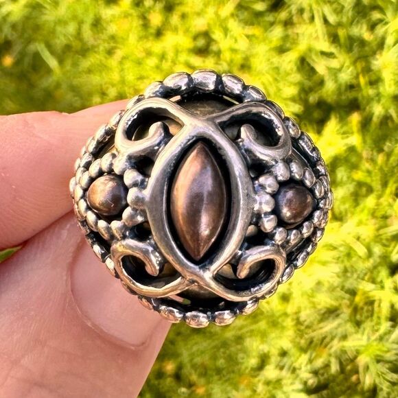 Vintage Carolyn Pollack Sterling Silver Brass Copper Open Work Ring Size 8.5 - Picture 12 of 16